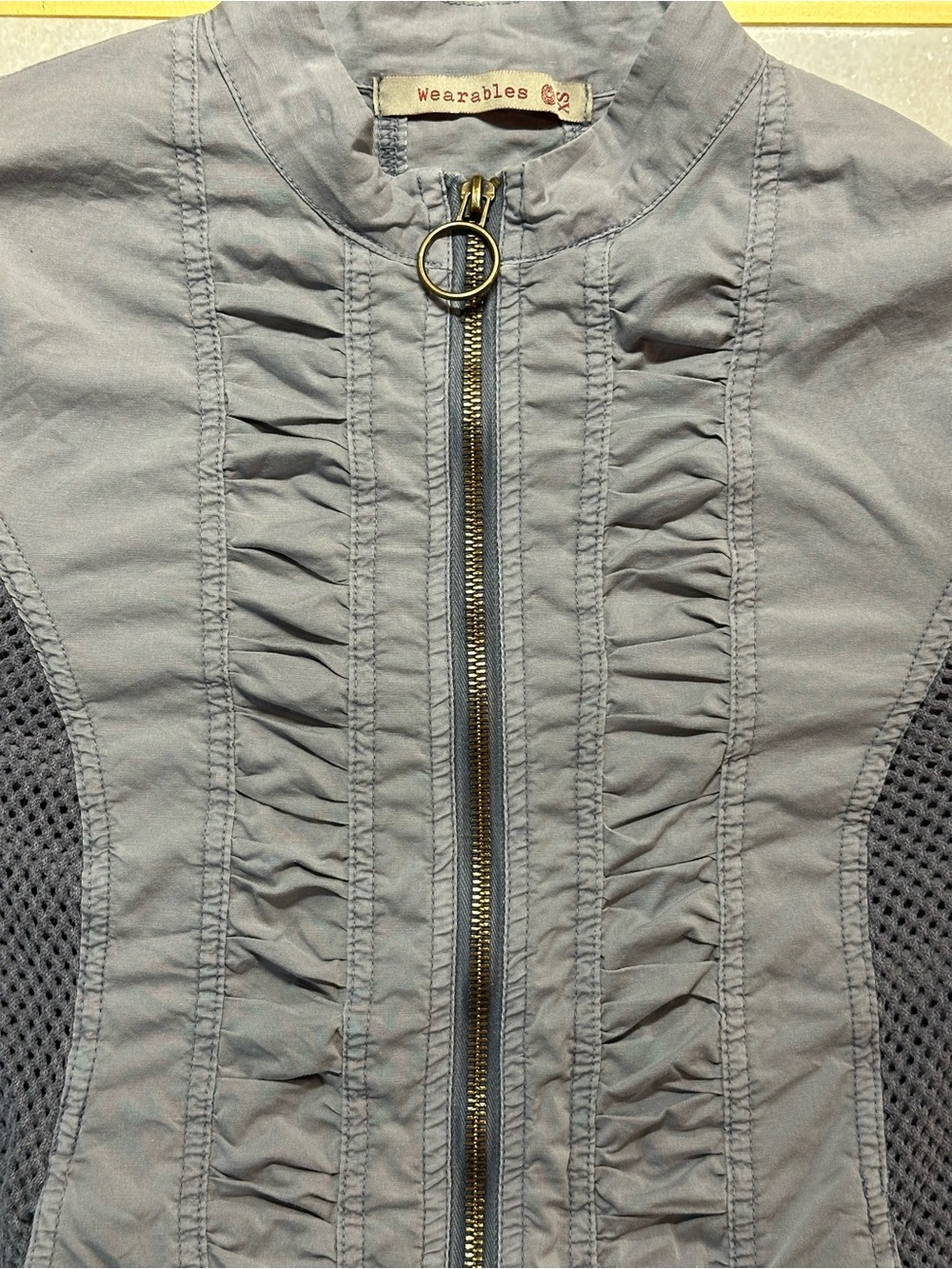 Wearables Gray Ruched Mesh Zip Jacket Size XS Utility Bomber - Picture 5 of 12